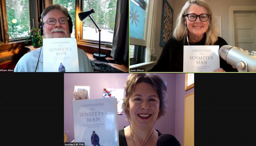 William Allen, Janet Allison & Jennifer Fink, holding copies of William Allen's book, Confessions of a Sensitive Man